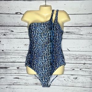 Jessica Simpson NWT Size M Blue Animal Print One Shoulder Bathing Suit Swimsuit
